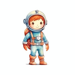 diver standing cartoon cute watercolors illustration on white background