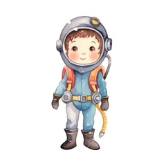 diver standing cartoon cute watercolors illustration on white background