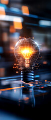 Fototapeta premium Innovative Brainstorming Ideas in a Concept Box Creative Light Bulb Thoughts at Modern Workspace Futuristic Environment Close-up View