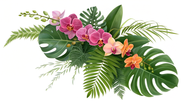 real tropical vibes plant bush floral arrangement. png background 