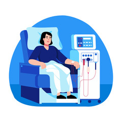 A patient doing kidney dialysis, flat style illustration