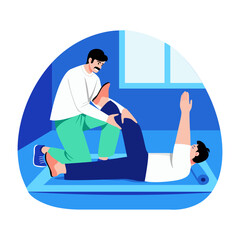 A character taking physical therapy, flat, style illustration