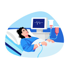 A flat style illustration of a patient treatment in hospital