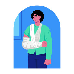 Arm fracture character illustration in a flat style