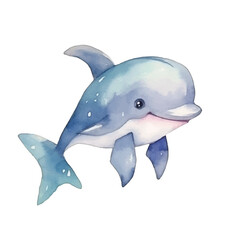 dolphin cute watercolors illustration on white background