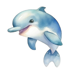 dolphin cute watercolors illustration on white background