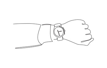 Continuous single line sketch drawing of people hand wearing wrist watch,Hand wearing a wristwatch in continuous line drawing. Minimalist illustration for beauty and fashion.