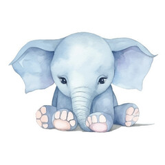 elephant lay on floor cute watercolors illustration on white background