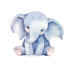 elephant lay on floor cute watercolors illustration on white background