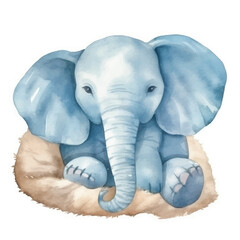 elephant sleeping cute watercolors illustration on white background