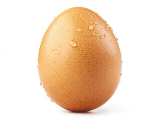 Brown Egg with Water Droplets Isolated on White Background Close-up