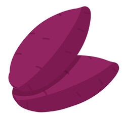 A vibrant illustration of purple sweet potatoes with a smooth, curved shape. The deep purple hue highlights their natural sweetness and nutritional value.