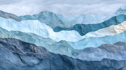 Layered Paper Mountains Abstract Art Blue Hues