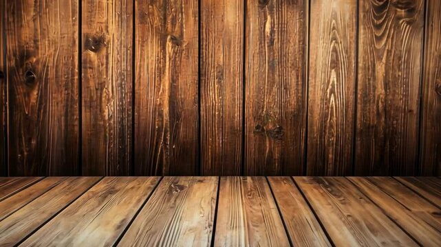 Cozy rustic wooden interior with glowing string lights hanging against warm brown wooden wall, perfect for creating a charming atmosphere in any setting