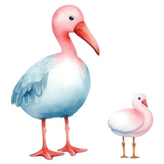 flamingo cute watercolors illustration on white background