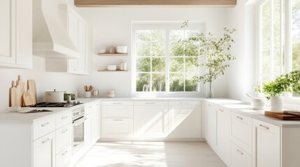 Fototapeta premium Modern White Kitchen with Natural Light