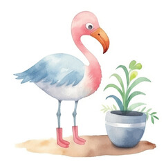 flamingo cute watercolors illustration on white background