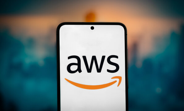 Amazon Web Services - AWS logo displayed on mobile device