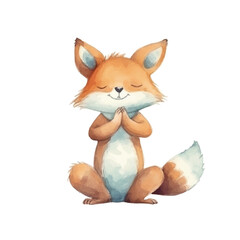 Fototapeta premium fox stretching cute watercolors illustration on white background