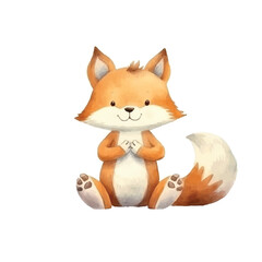 fox stretching cute watercolors illustration on white background