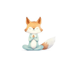 fox stretching cute watercolors illustration on white background