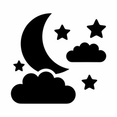 Simple Moon and Stars with Clouds Design.