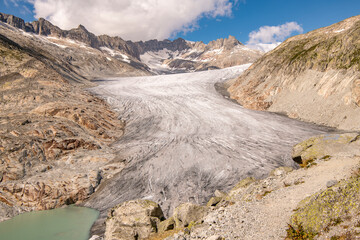 The Rhône Glacier is a glacier in the Swiss Alps and the source of the river Rhône and one of the primary contributors to Lake Geneva in the far eastern end of the Swiss canton of Valais