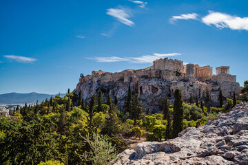 Acropolis hill view with Propylaea and Athena Nike temple