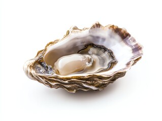 Naklejka premium Opened Oyster with Pearl on White Background for Seafood Concepts