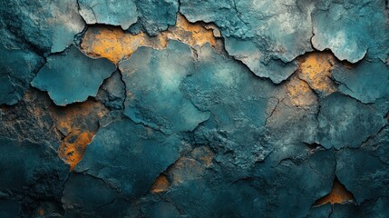 Fototapeta premium Textured cracked teal and orange rock surface