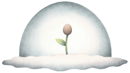 small plant emerges from soft soil in serene environment, symbolizing growth and hope. clip art isolated on transparency background