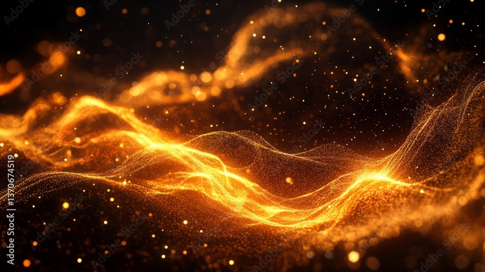 Poster 3d abstract digital background with moving particles, flowing data streams, and intricate lines repr