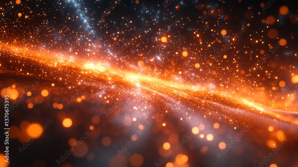 Poster 3d abstract flow of digital data, with particles moving across a space, representing big data proces