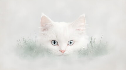 Curious Feline in Nature &ndash; Watercolor Painting on White