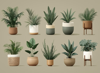 Fototapeta premium twelve potted plants of various species in different pots