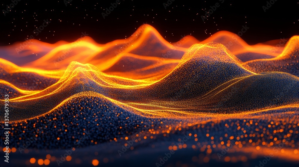 Poster a 3d abstract background with particles and light trails in motion, creating a sense of digital spac