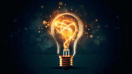A brilliant incandescent lightbulb bursts with fiery energy, illuminating new ideas and innovations against a dark, mysterious backdrop.