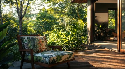 Outdoor Patio Greenery Wooden Furniture