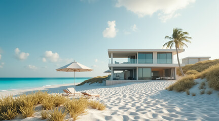 Obraz premium modern beach house with ocean view