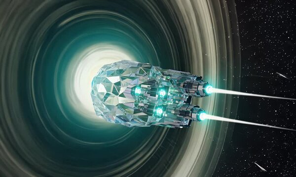 time traveler&rsquo;s spaceship caught in a temporal vortex while orbiting a pulsar, endlessly jumping through different eras, ultra-hd 4k space animation