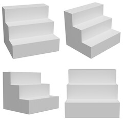 2K Pack of White Minimalist Three-Step Display Podium 3D