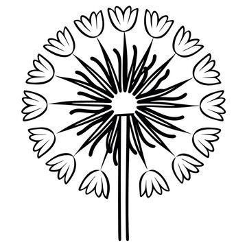 recommend clip art: A dandelion blowing in the wind line art.