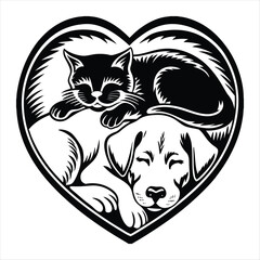cat and dog silhouette vector style