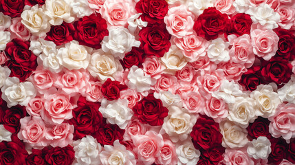 赤とピンクのバラが敷き詰められた華やかな背景