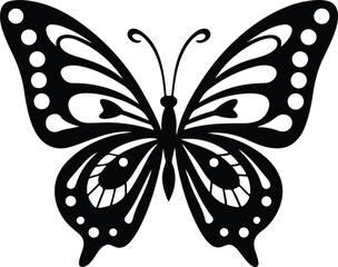 Elegant Butterfly Silhouette: A minimalist silhouette of a butterfly, showcasing intricate wing patterns, evoking themes of transformation, freedom, and beauty