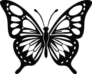 Elegant Silhouette of a Butterfly: A minimalist, high-contrast silhouette of a butterfly, capturing its intricate wing patterns and graceful form. 