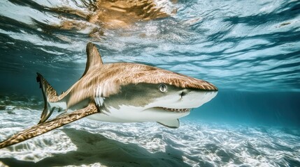 Naklejka premium Shark Underwater Swimming Ocean Wildlife