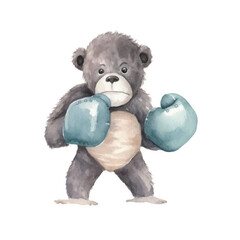 gorilla boxing cute watercolors illustration on white background
