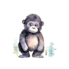 gorilla standing cute watercolors illustration on white background