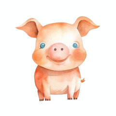 happy pig cute watercolors illustration on white background